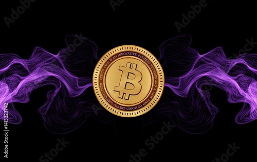 Obraz na płótnie images of the bitcoin-btc logo on a digital background. 3d illustrations. w salonie