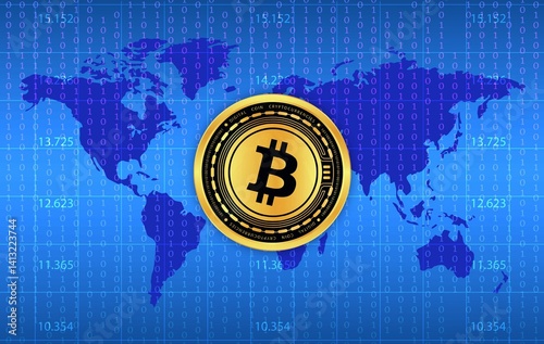 Obraz na płótnie images of the bitcoin-btc logo on a digital background. 3d illustrations. w salonie