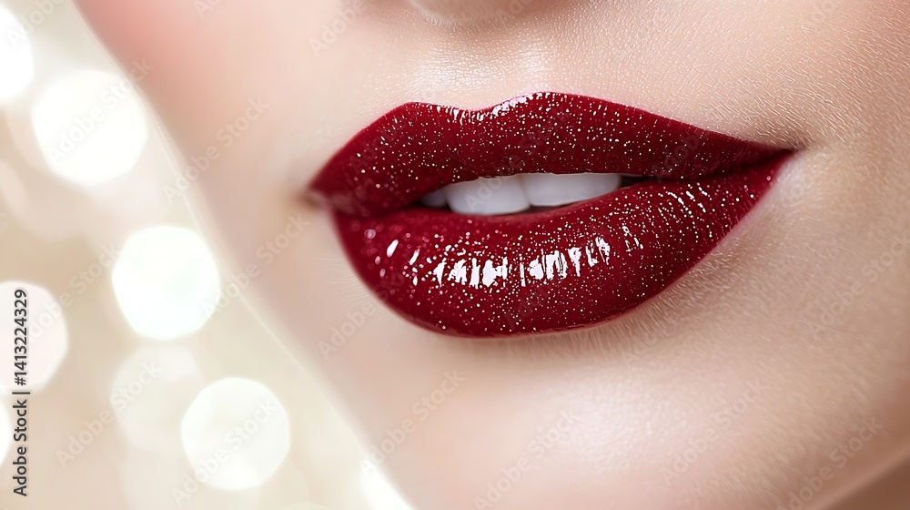 Fototapeta premium Close-up of luscious, glossy, deep burgundy lips