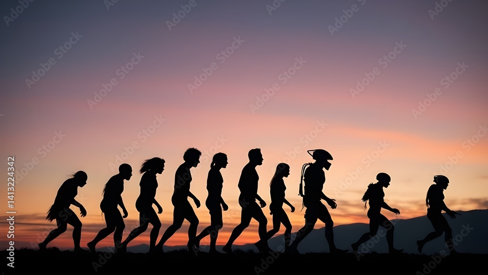 Fototapeta premium Epochal Evolution Silhouetted Journey from Origins to Innovation