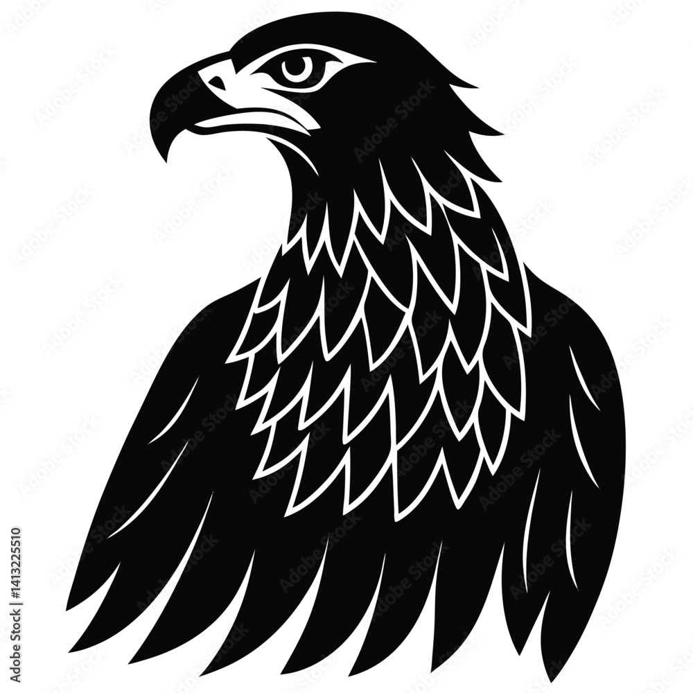Obraz premium Wild eagle head vector illustration, a black and white cartoon bird drawing