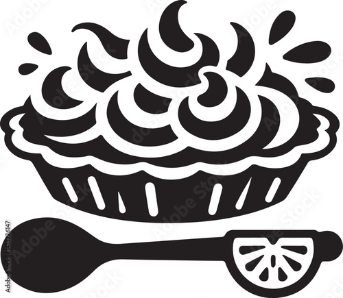 Silhouette vector of a lemon meringue pie slice, perfect for bakery, dessert, and food-themed designs. Clean and tasty graphic illustration.