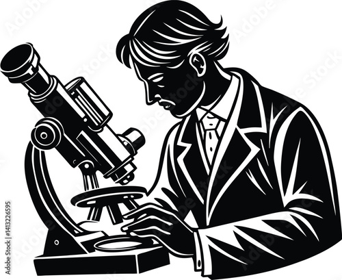 Silhouette of Scientist using microscope