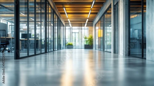 Wallpaper Mural Modern Office Corridor with Glass Walls and Wooden Beams Design Torontodigital.ca