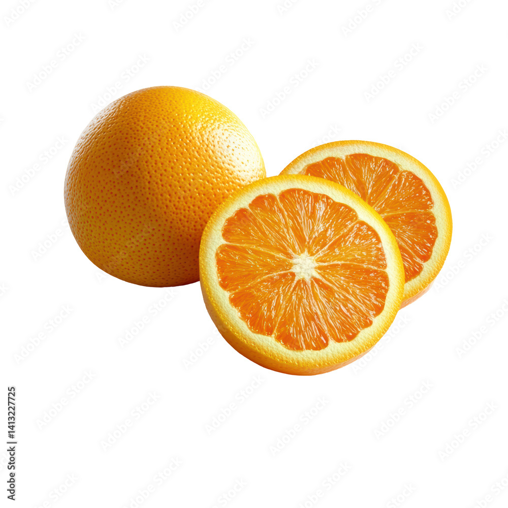 Whole and Sliced Oranges – On Transparent Background Whole and Sliced Oranges – On Transparent Background