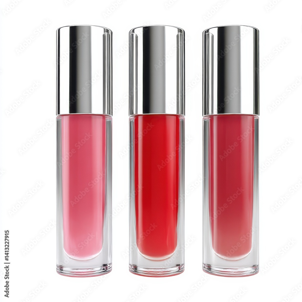 Obraz premium Three lip gloss containers isolated on white background