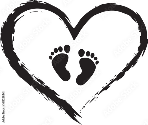 Heart with Tiny Baby Footprints – Clean and Modern Vector Graphic, heart made of black ink splashes
