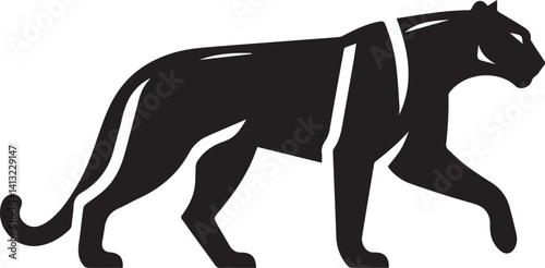 Black Panther Silhouette Vector Walking in Side Profile

