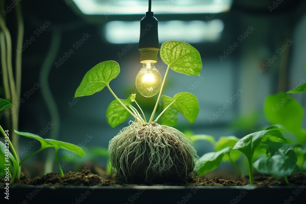 Small plant growing from mossy soil under soft indoor light
