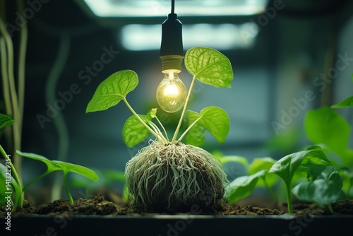 Obraz na płótnie Small plant growing from mossy soil under soft indoor light w salonie
