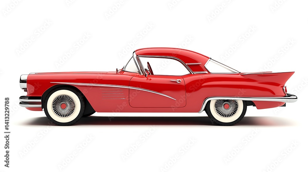 Red Classic Car with Side View.