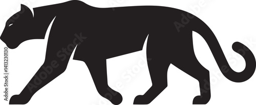 Black Panther Silhouette Vector Walking in Side Profile

