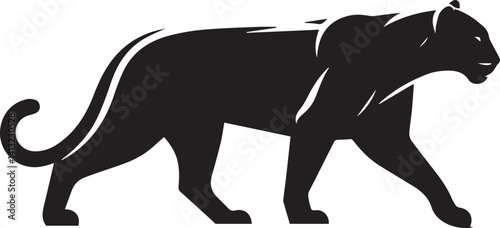 Black Panther Silhouette Vector Walking in Side Profile

