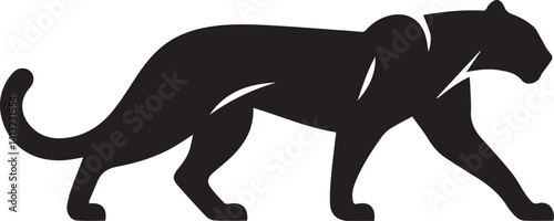 Black Panther Silhouette Vector Walking in Side Profile

