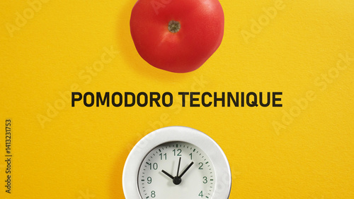 Bild auf Leinwand Pomodoro Technique as time management method is shown by tomato and the clock