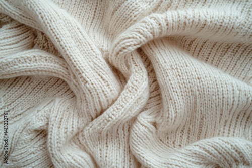 Cozy knitted fabric texture in soft cream color for warm clothing and home decor projects textile design concept