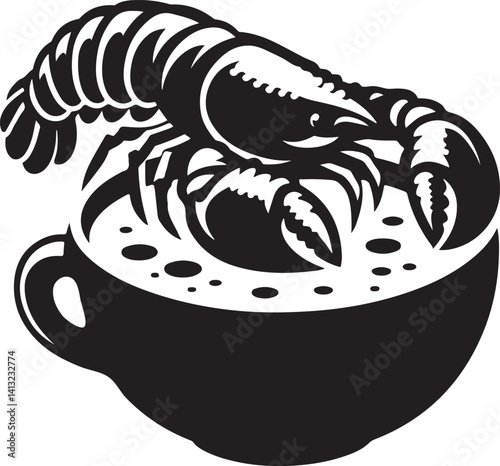 Silhouette vector of lobster bisque bowl icon, ideal for seafood, restaurant, and gourmet food designs. Clean, bold, and elegant illustration.