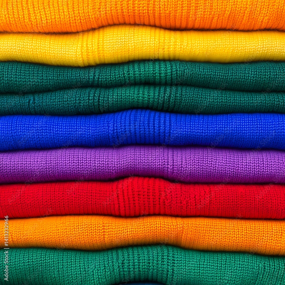 Rainbow Stack of Colorful Knitted Sweaters Texture Rainbow Stack of Colorful Knitted Sweaters Texture