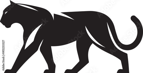 Black Panther Silhouette Vector Walking in Side Profile

