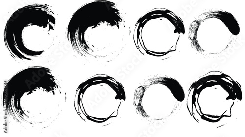 Dry paint stains brush stroke backgrounds set. Dirty artistic vector design elements, boxes, frames for text, labels, logo. Hipster stickers, paintbrush grunge stamp label backgrounds, circle frame