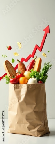 Surging Grocery Costs - Food Inflation Concept. Ideal for economic news websites, financial advertisements about inflation's impact on groceries, consumer affairs graphics