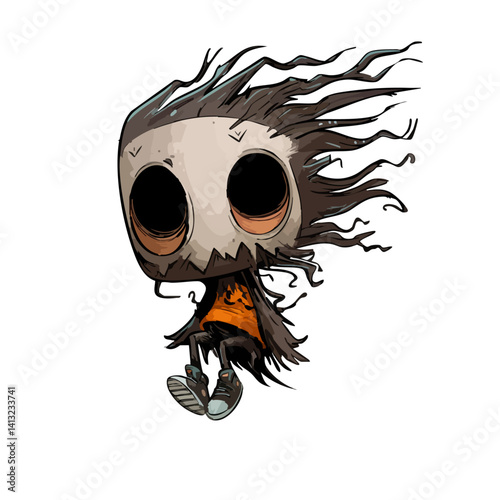 Vector illustration of a bouncy banshee with springy movements and sonic waves, cartoon ghost