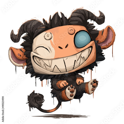 Vector illustration of a cheeky chimera with mismatched animal parts and a sly grin, mythical monster