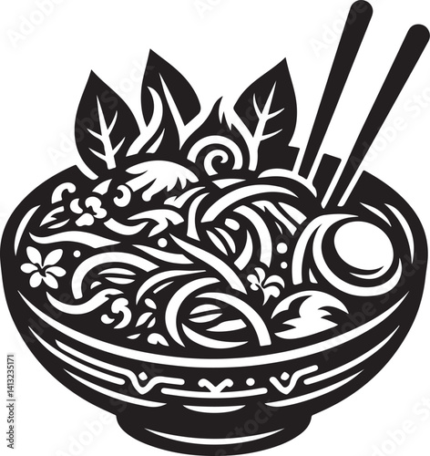 Silhouette vector of Pad Thai icon, perfect for Thai cuisine, restaurant, and Asian food-themed designs. Clean, bold, and flavorful graphic style.