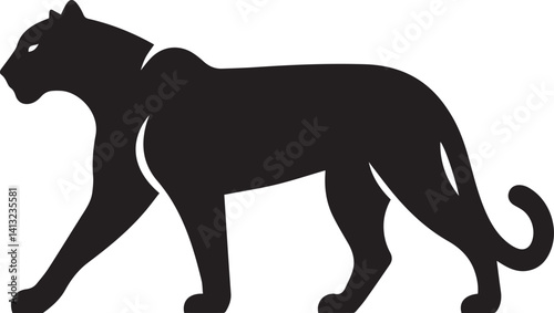 Black Panther Silhouette Vector Walking in Side Profile

