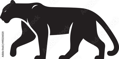 Black Panther Silhouette Vector Walking in Side Profile

