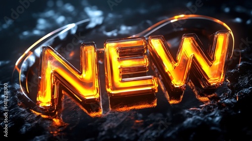 Glowing Orange Text NEW Against a Dark Background in 3D Rendering