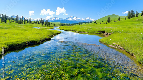 Wallpaper Mural Serene stream meadow landscape peaceful nature scene Torontodigital.ca