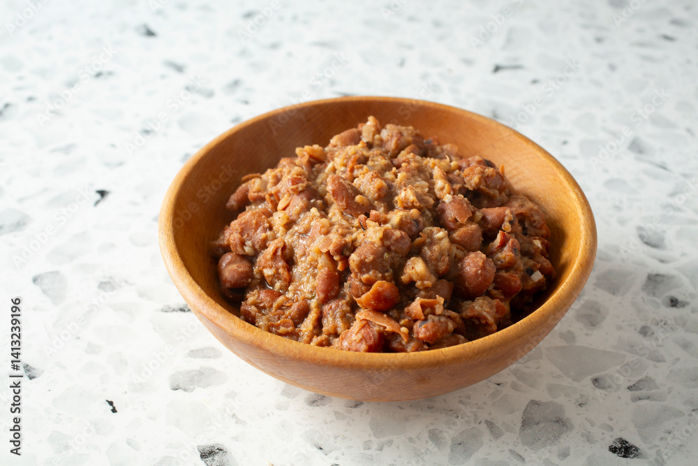 A view of a bowl of ful medames. A view of a bowl of ful medames.
