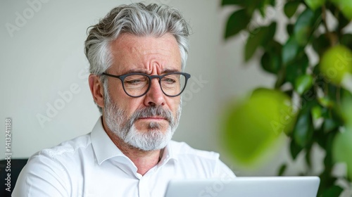 Wallpaper Mural Middle-aged man, concerned expression, looking at a tablet.  Focused on task, possibly puzzled or confused.  Neutral background, office setting Torontodigital.ca