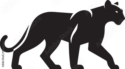 Black Panther Silhouette Vector Walking in Side Profile

