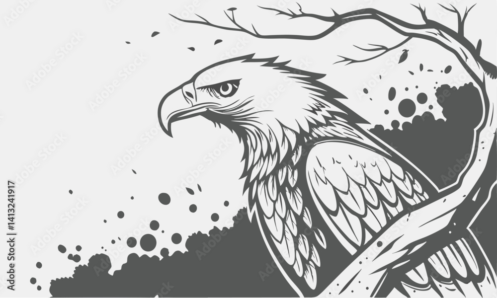 Fototapeta premium Majestic Eagle Silhouette Perched on a Branch.