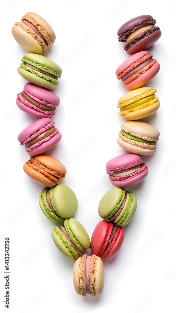 Obraz premium Letter V laid out from maracuns on a white background isolated Alphabet 