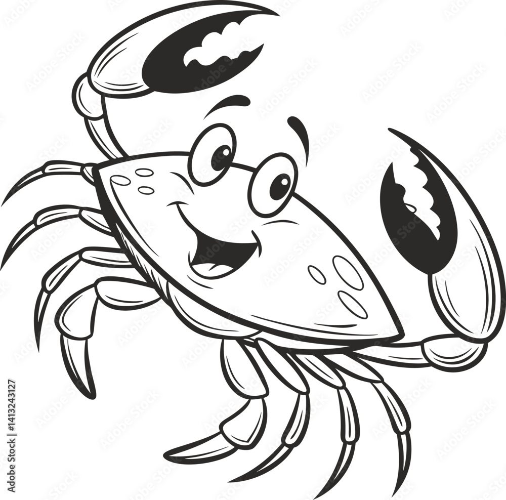 Smiling Cartoon Crab Illustration with Playful Expression and Raised Claws
Smiling Cartoon Crab Illustration with Playful Expression and Raised Claws