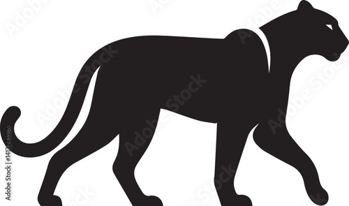 Black Panther Silhouette Vector Walking in Side Profile

