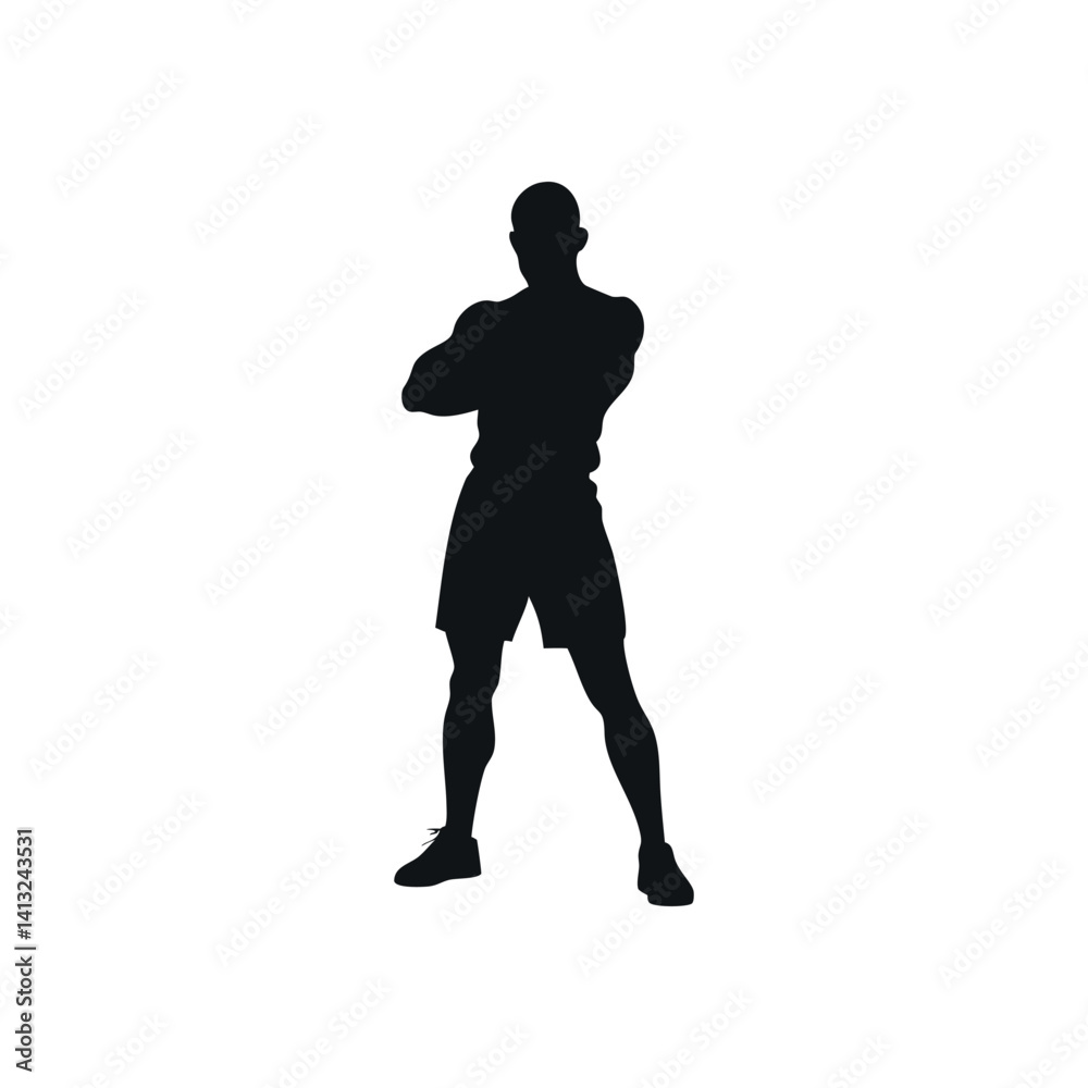 Silhouette Of Muscular Athletic Man Standing With Arms Crossed Confident Pose Fitness And Strength Training Conceptual Gym Illustration Vector Silhouette Of Muscular Athletic Man Standing With Arms Crossed Confident Pose Fitness And Strength Training Conceptual Gym Illustration Vector