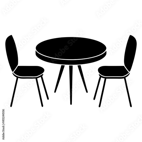 Round table with two chairs silhouette art