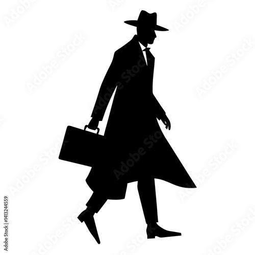 Silhouette of man walking with briefcase vector