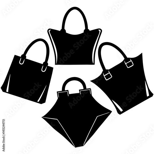 Silhouette of four different style tote bags