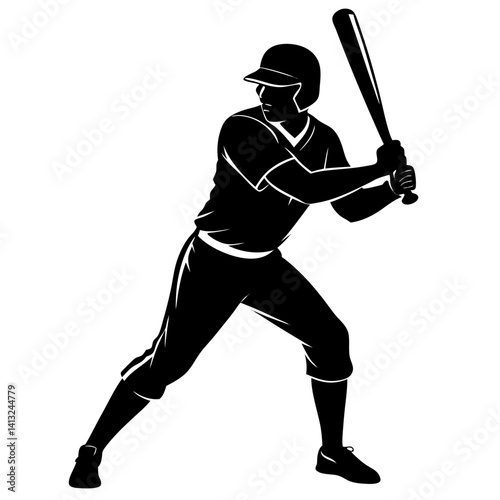 Baseball player silhouette with bat vector