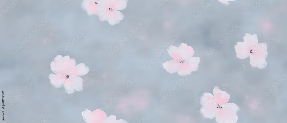 Soft pink flowers gently scattered over a light blue backdrop evoke a serene atmosphere. Ideal for creating peaceful and calming designs or decor. Soft pink flowers gently scattered over a light blue backdrop evoke a serene atmosphere. Ideal for creating peaceful and calming designs or decor.