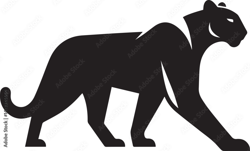Fototapeta premium Black Panther Silhouette Vector Walking in Side Profile