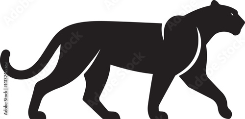 Black Panther Silhouette Vector Walking in Side Profile

