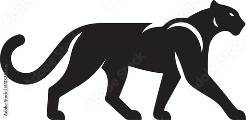 Black Panther Silhouette Vector Walking in Side Profile

