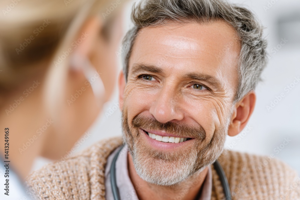 Obraz premium Mature doctor smiling and talking with a female colleague