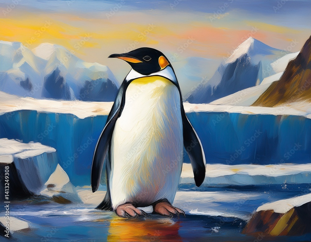 Fototapeta premium Ölgemälde Kaiserpinguin